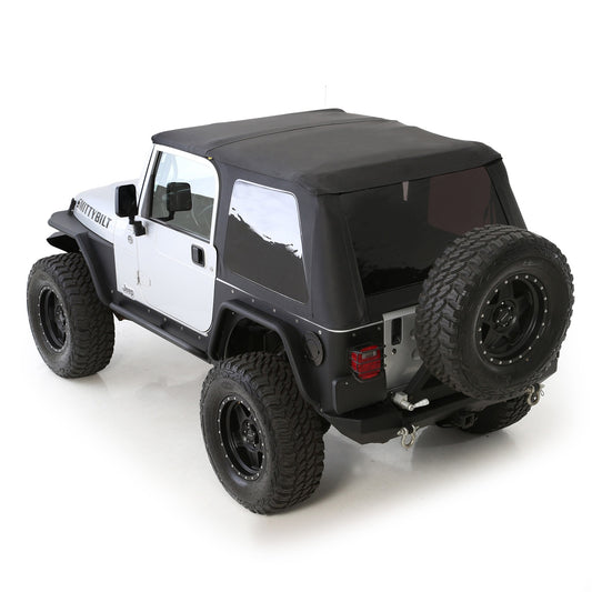 Smittybilt Bowless Combo Top w/Tinted Windows Marine Grade Durable Vinyl Coated Soft Top OEM Diamond Style Fabric 30ml DOT Tinted Glass Black I 9973235