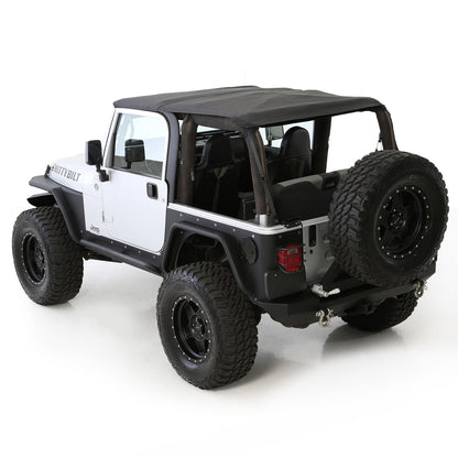 Smittybilt Bowless Combo Top w/Tinted Windows Marine Grade Durable Vinyl Coated Soft Top OEM Diamond Style Fabric 30ml DOT Tinted Glass Black I 9973235