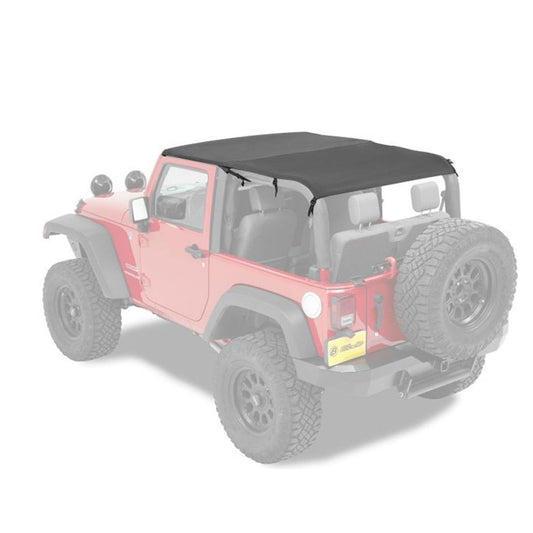 Bestop Header Extended Safari Cable Style Bikiniâ„¢ Top Black Diamond Color-Matched No Drill Header Cable Style Incl. Windshield Channel I 52593-35