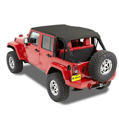 Bestop Header Extended Safari Cable Style Bikiniâ„¢ Top Black Diamond Color-Matched No Drill Header Cable Style Incl. Windshield Channel I 52594-35