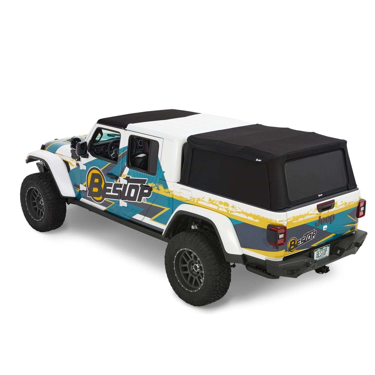 BESTOP | Supertop for Truck 2 '20-26 Gladiator For 5 ft. bed Black Diamond Bestop | 77326-35 on a Jeep truck.