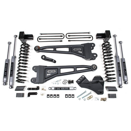 BDS Suspension | 4 Inch Lift Kit w/ Radius Arm Ford F250/F350 Super Duty 17-19 4WD Gas 5 Inch Block 3 Leaf Main NX2 Nitro Shocks | BDS1525H