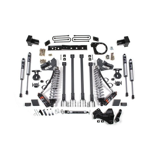 BDS Suspension |  2017-2019 Ford F250/F350 4WD 6 Inch 4-Link Suspension Lift Kit 4 Inch Rear Block Diesel 2 Leaf Main Fox 2.5 PES C/O Front Fox 2.0 Performance Shocks Aux Front Fox 2.0 IFP PS Rear Block Kit and Add A Leaf | BDS1527FPE