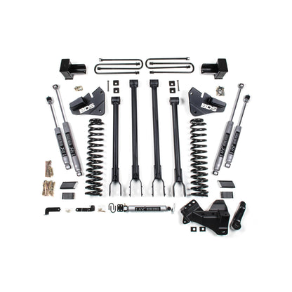 BDS Suspension | 4 Inch Lift Kit 4-Link Conversion Ford F250/F350 Super Duty 17-19 4WD Diesel 5 Inch Block 3 Leaf Main Fox 2.0 Performance Shocks | BDS1538FS