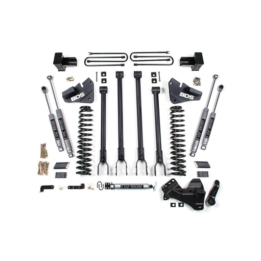 BDS Suspension | 4 Inch Lift Kit 4-Link Conversion Ford F250 / F350 Super Duty 17-19 4WD Gas 5 Inch Block 2 Leaf Main Fox 2.0 Performance Shocks | BDS1539FS