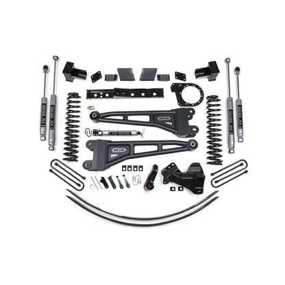 BDS Suspension | 6 Inch Lift Kit w/ Radius Arm Ford F250/F350 Super Duty 17-19 4WD Diesel 5 Inch Block 2 Leaf Main Fox 2.0 Performance Shocks | BDS1580FS