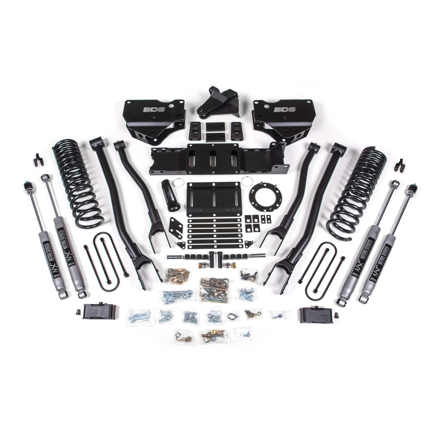 BDS Suspension | 4 Inch Lift Kit w/ 4-Link Ram 3500 19-24 4WD Diesel With Factory Rear Overload Leaf 6 Bolt Fox 2.0 Performance Shocks | BDS1671FS