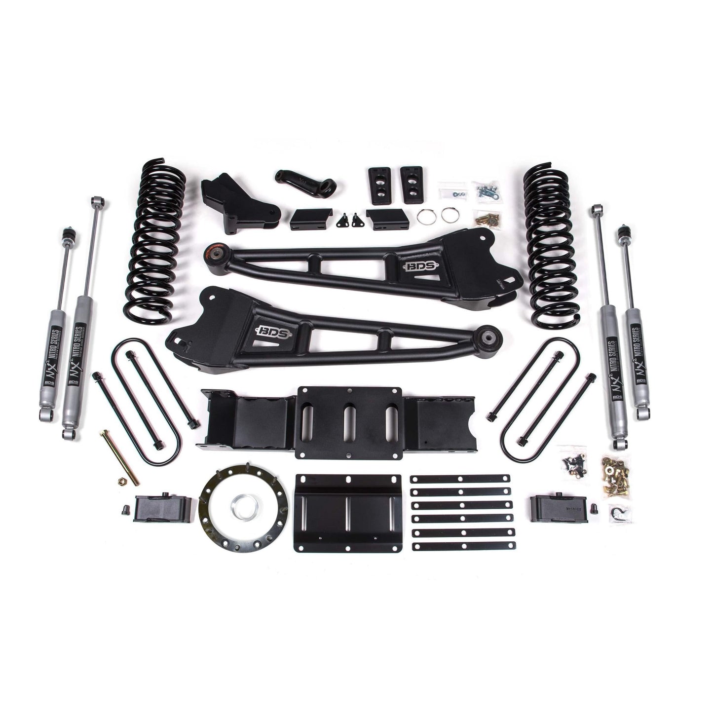 BDS Suspension | 4 Inch Lift Kit w/ Radius Arm 2 Inch Rear Block Ram 3500 19-24 4WD Diesel No Factory Rear Overload Leaf 6 Bolt NX2 Nitro Shocks | BDS1704H