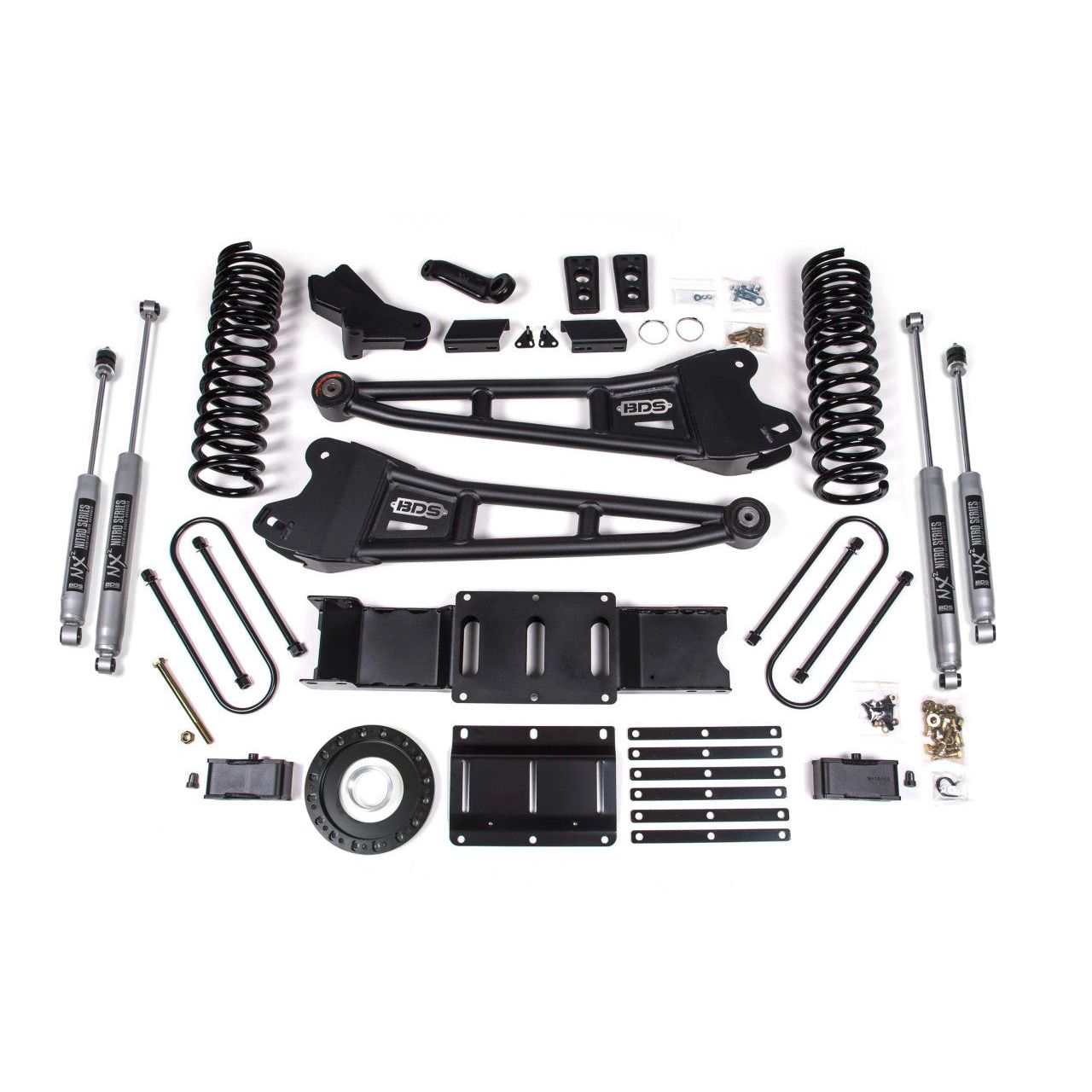BDS Suspension | 4 Inch Lift Kit w/ Radius Arm 2 Inch Rear Block Ram 3500 19-24 4WD Diesel Without Factory Rear Overload Leaf 8 Bolt Fox 2.0 Performance Shocks | BDS1706FS