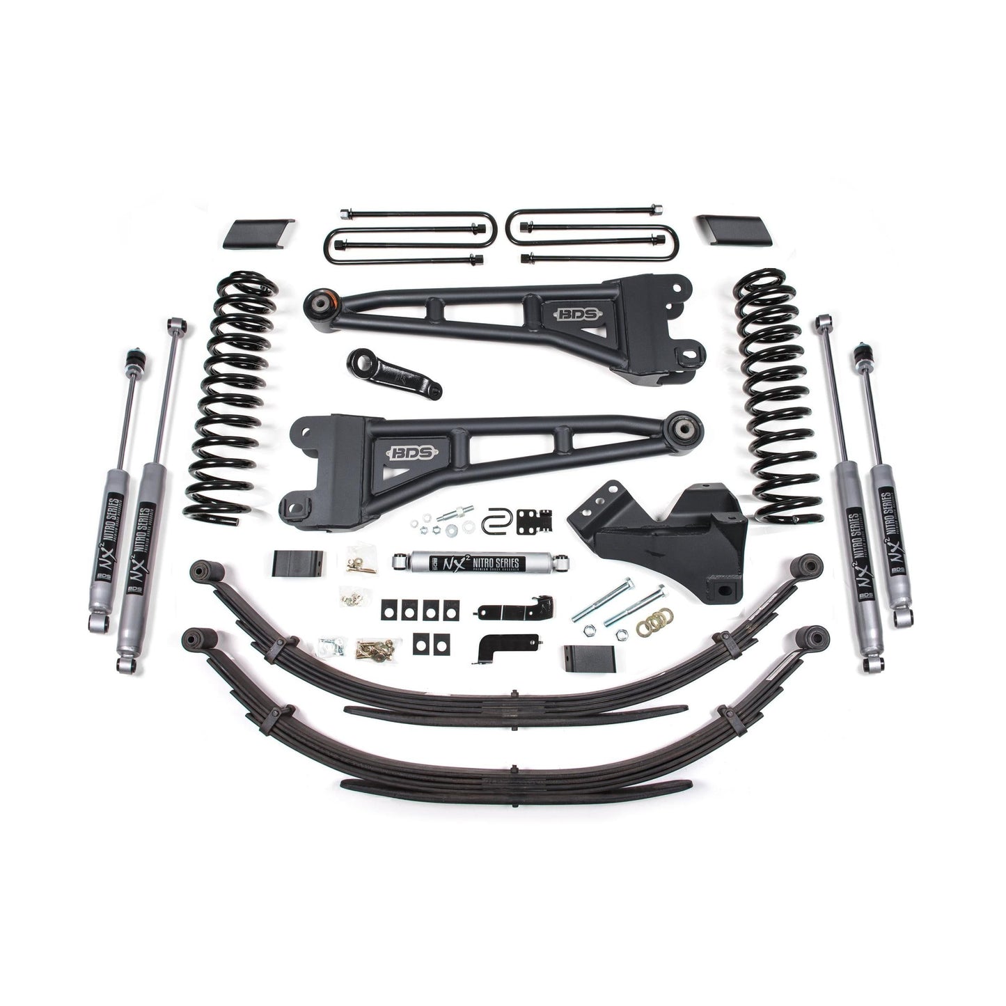 BDS Suspension | 4 Inch Lift Kit w/ Radius Arm Ford F250/F350 Super Duty 17-19 4WD Diesel 5 Inch Block 2 Leaf Main Fox 2.5 Performance Elite Shocks | BDS2220FPE