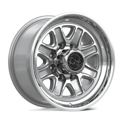 Black Rhino BR032 ECHO Gloss Silver W/ Machined Face wheel showcasing rugged design and classic off-road aesthetic.