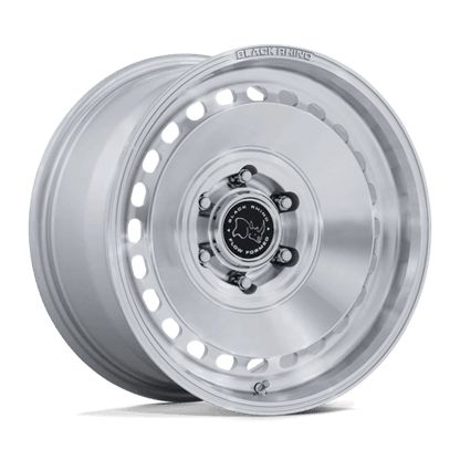 Black Rhino BR036 BASIN Gloss Silver W/ Machined Face wheel showcasing its rally-inspired design and rugged performance.