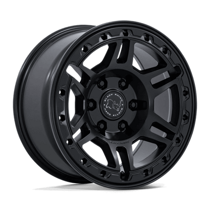 Black Rhino BR039 VANGUARD Matte Black wheel showcasing bold 6-spoke design and robust construction.