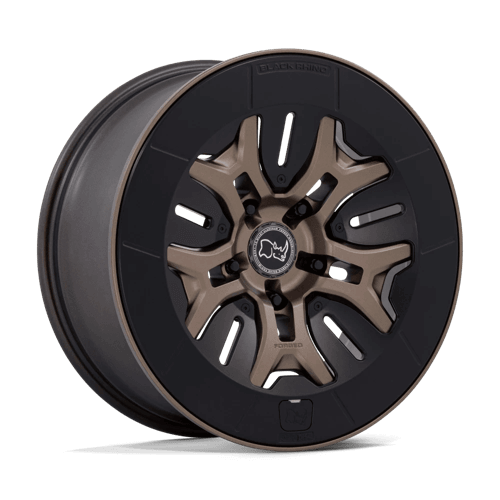 Black Rhino BR406 ROCKLEDGE Matte Bronze wheel showcasing a forged five-spoke design and high-tech aesthetic.