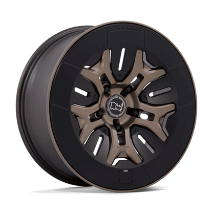 Black Rhino BR406 ROCKLEDGE Matte Bronze wheel showcasing a forged five-spoke design and high-tech aesthetic.