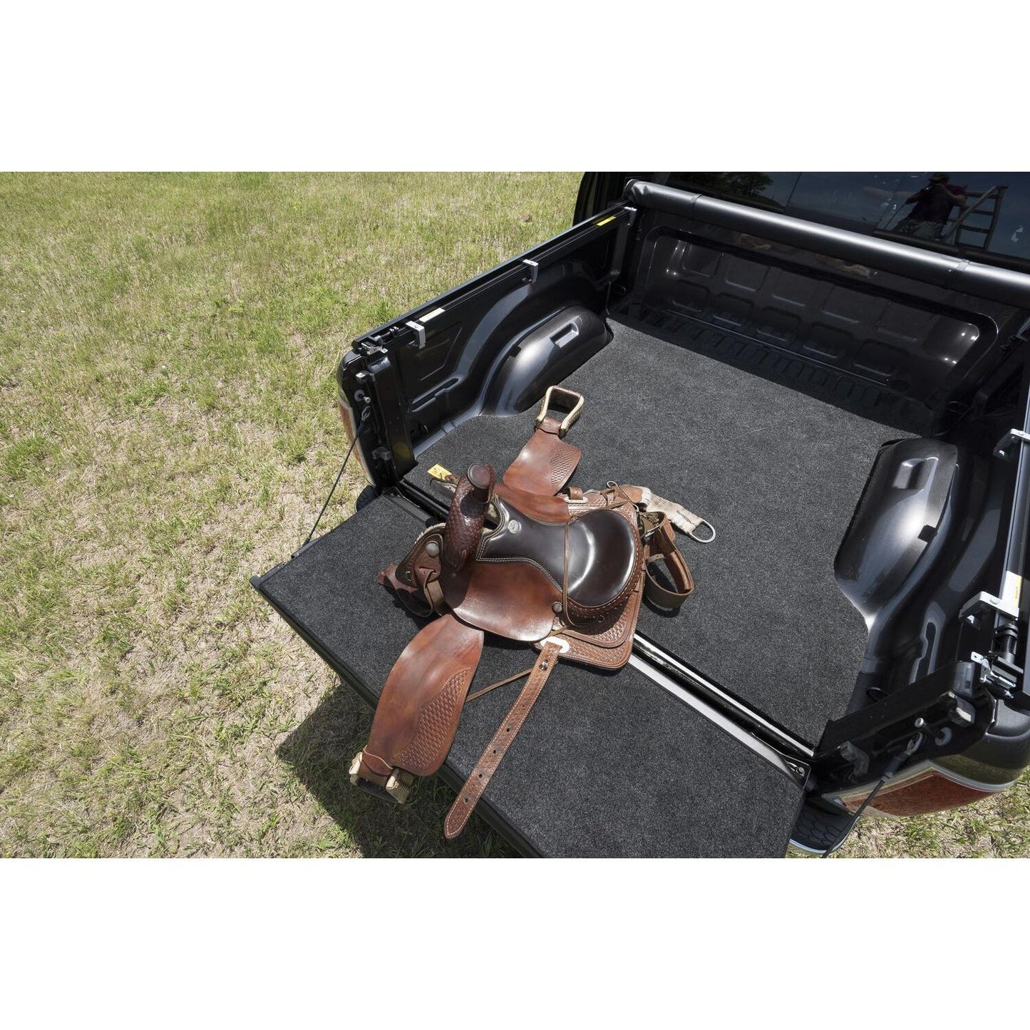 BedRug 02-18 Ram 6'4"1500 3/4 Inch Thick w/o Bed Rail Storage Bed Mat w/o Cargo Channel - Charcoal (BMT02SBS) featuring a saddle.