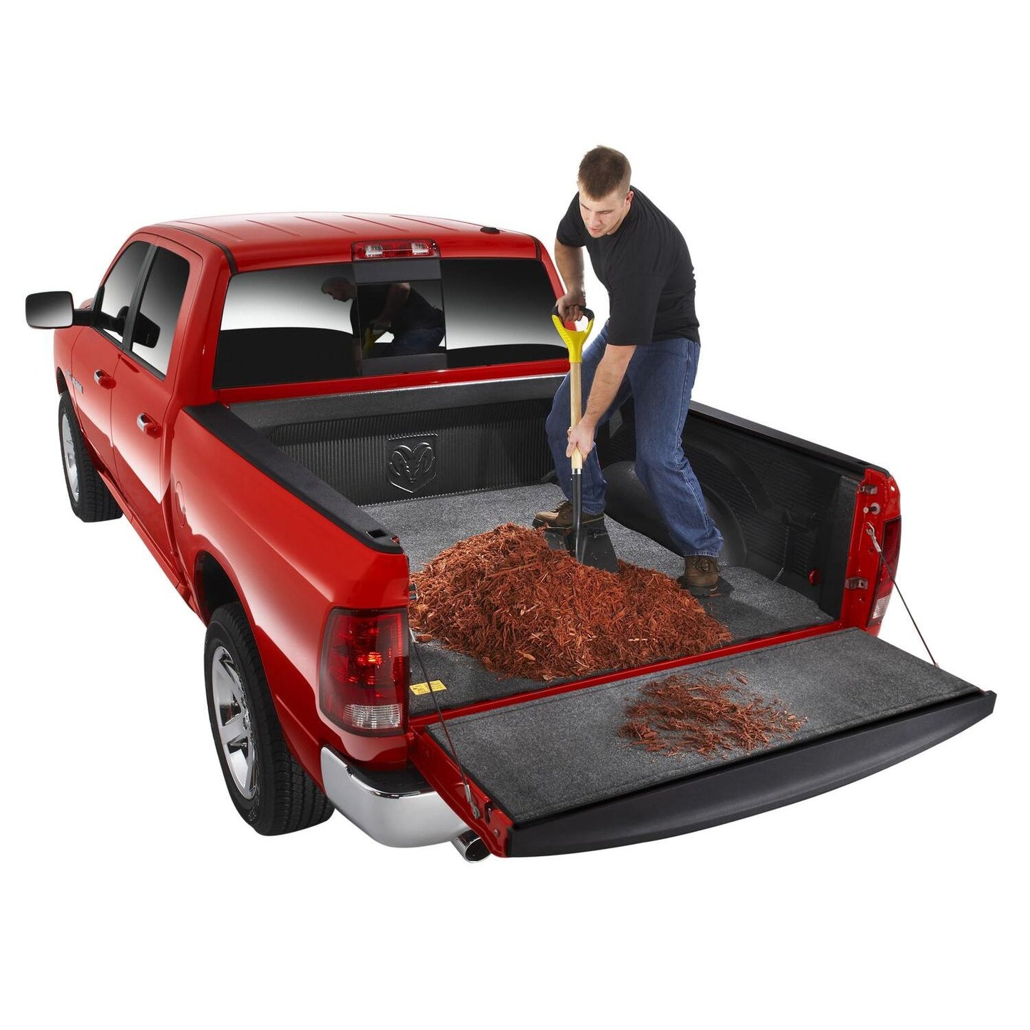 BedRug 09-18 - Charcoal (19-23 Classic) Dodge Ram 5'7" w/o Rambox w/o Bed Rail Storage Bed Mat w/o Cargo Channel in truck bed.