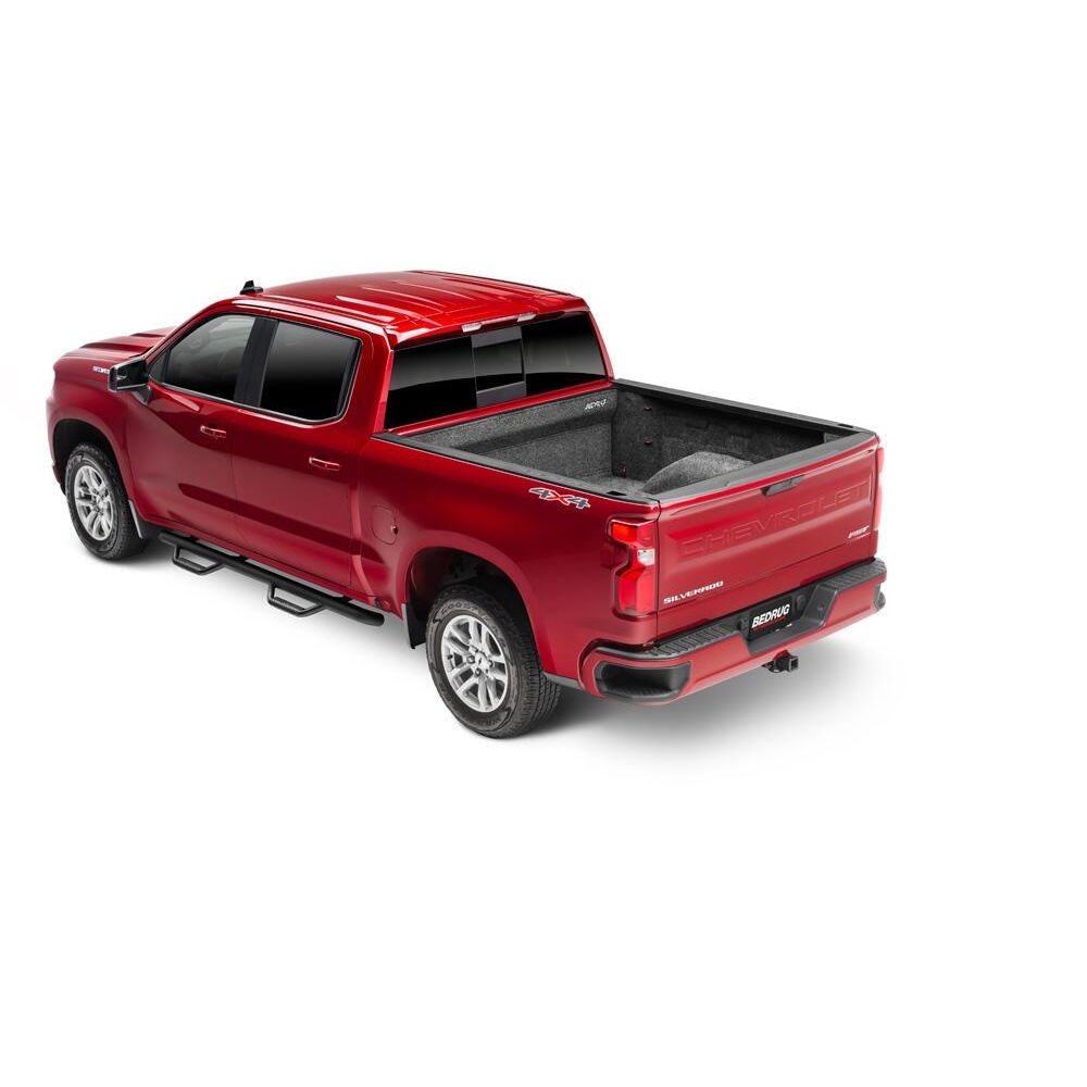 BedRug Truck 19+ - Charcoal (New Body Style) Silverado / Sierra 1500 6'6" Bed w/ Multi-Pro Tailgate w/o Carbonpro Bed Liner w/ Tailgate Mat on red truck