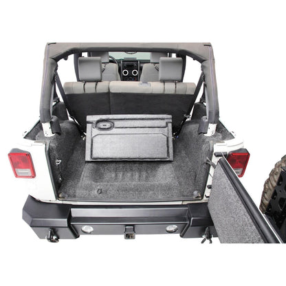 BedRug Jeep 07-10 Jeep JK 2Dr Rear 5Pc Cargo Kit - Charcoal (Includes Tailgate & Tub Liner) Cargo Kit in a Jeep trunk.