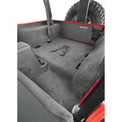 BedRug Jeep 03-06 Jeep LJ Unltd Rear 4Pc Cargo Kit - Charcoal (Inc Tlgte & Tub Liner) installed in vehicle.