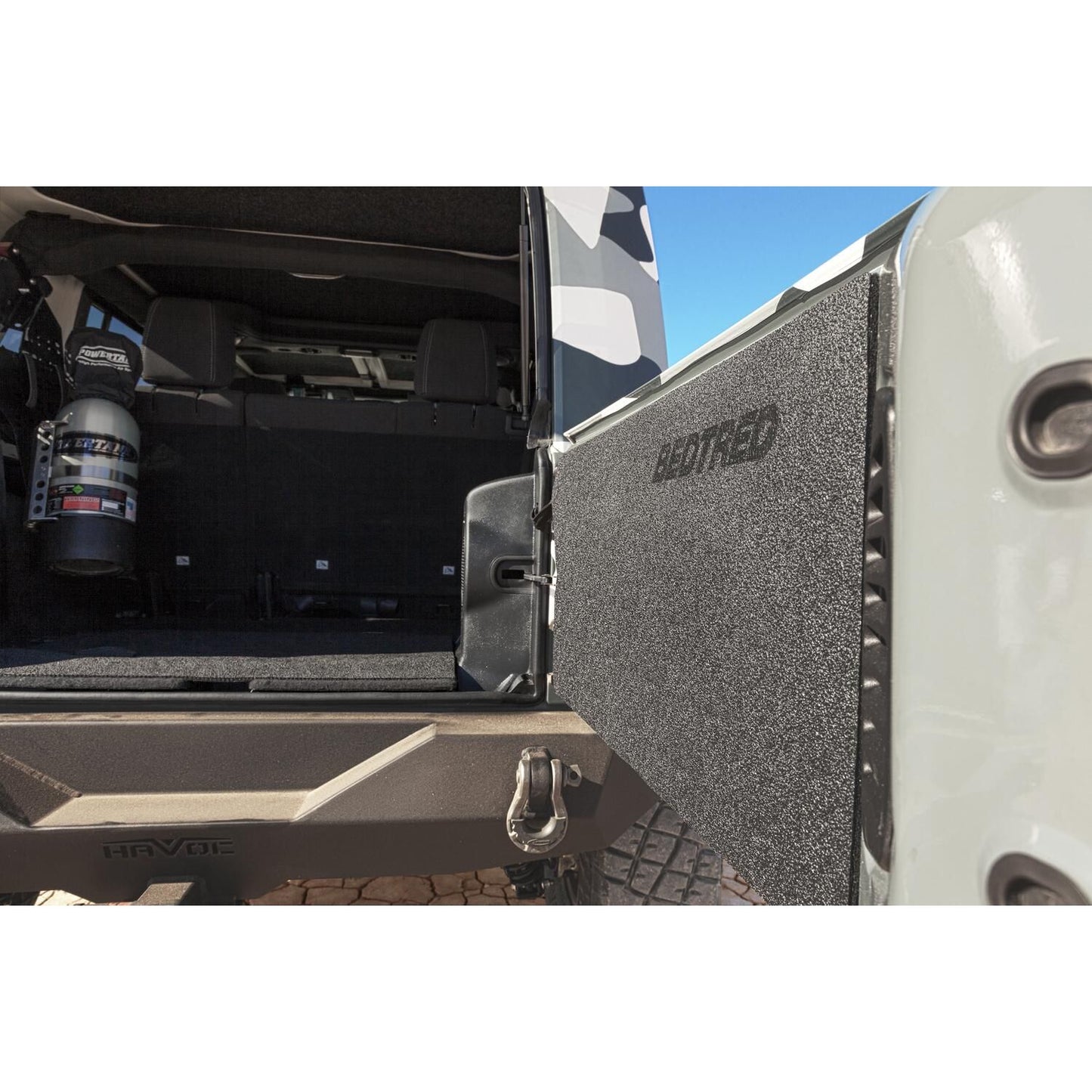 BedRug Jeep Tailgate Bedtred 76-86 Jeep CJ Tailgate Mat - Charcoal (BTCJTG) installed on Jeep tailgate.