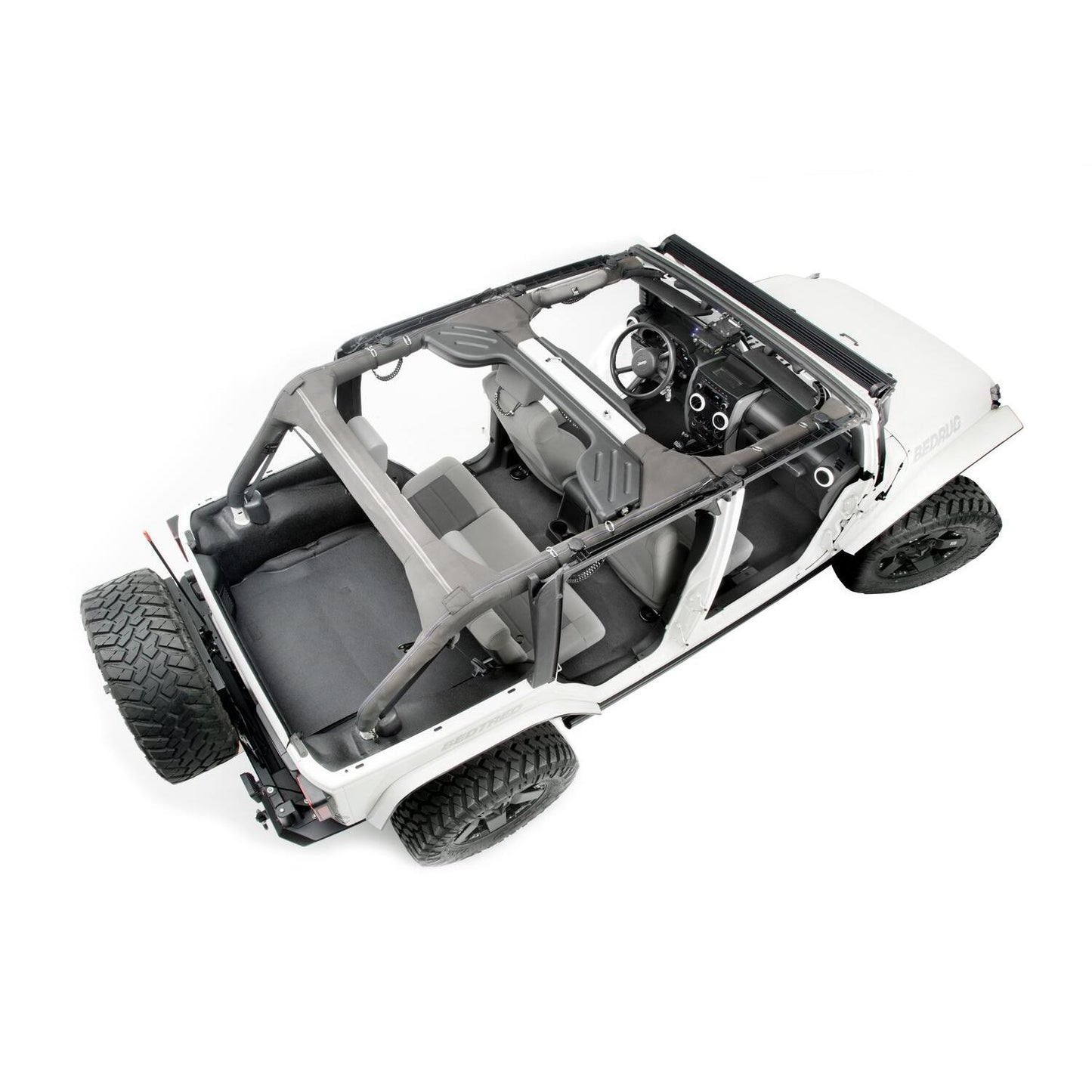 BedRug Jeep Bedtred 07-10 JK Unltd 4Dr RR 5Pc Cargo Kit Rear Kit Incl. Drivers Wheel Well/ Passengers Wheel Well/ Rear Cargo Floor/ Tailgate And Tub Liner Bed Liner - Charcoal (BTJK07R4) - Jeep interior view