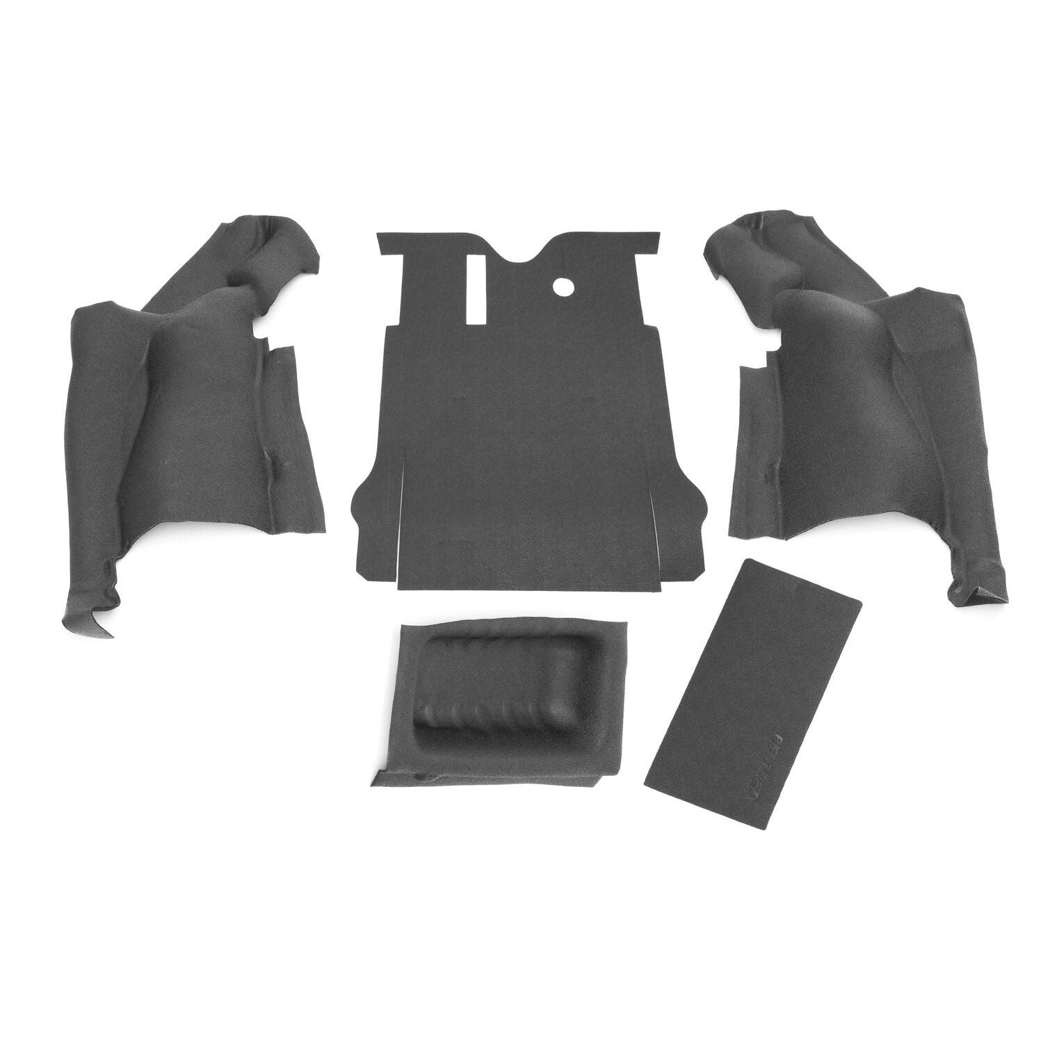 BedRug Jeep Bedtred 11-18 JK 2Dr Rear 5Pc Cargo Kit Rear Kit Incl. Drivers Wheel Well/ Passengers Wheel Well/ Rear Cargo Floor/ Tailgate And Tub Liner Bed Liner - Charcoal (BTJK11R2) pieces layout