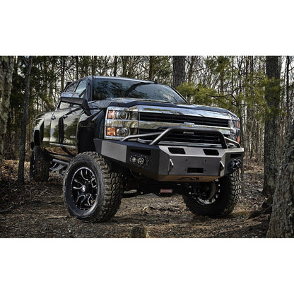 Fab Fours Premium Heavy Duty Winch Front Bumper 2 Stage Black Powder Coated w/Pre-Runner Grill Guard Incl. 1in. D-Ring Mts./Light Cut-Outs w/Hella 90mm Fog Lamps/60mm Turn Signals l CH05-A1352-1