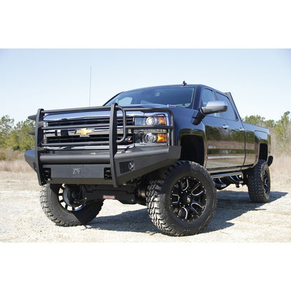 Fab Fours Elite Front Bumper 2 Stage Black Powder Coated w/Full Grill Guard Incl. Light Cut-Outs l CH08-Q2060-1