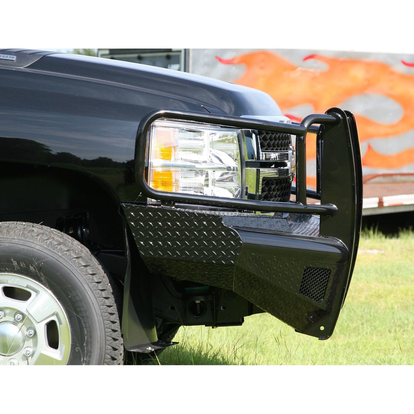 Fab Fours Black Steel Front Ranch Bumper 2 Stage Black Powder Coated w/Full Grill Guard Incl. Light Cut-Outs l CH11-S2760-1