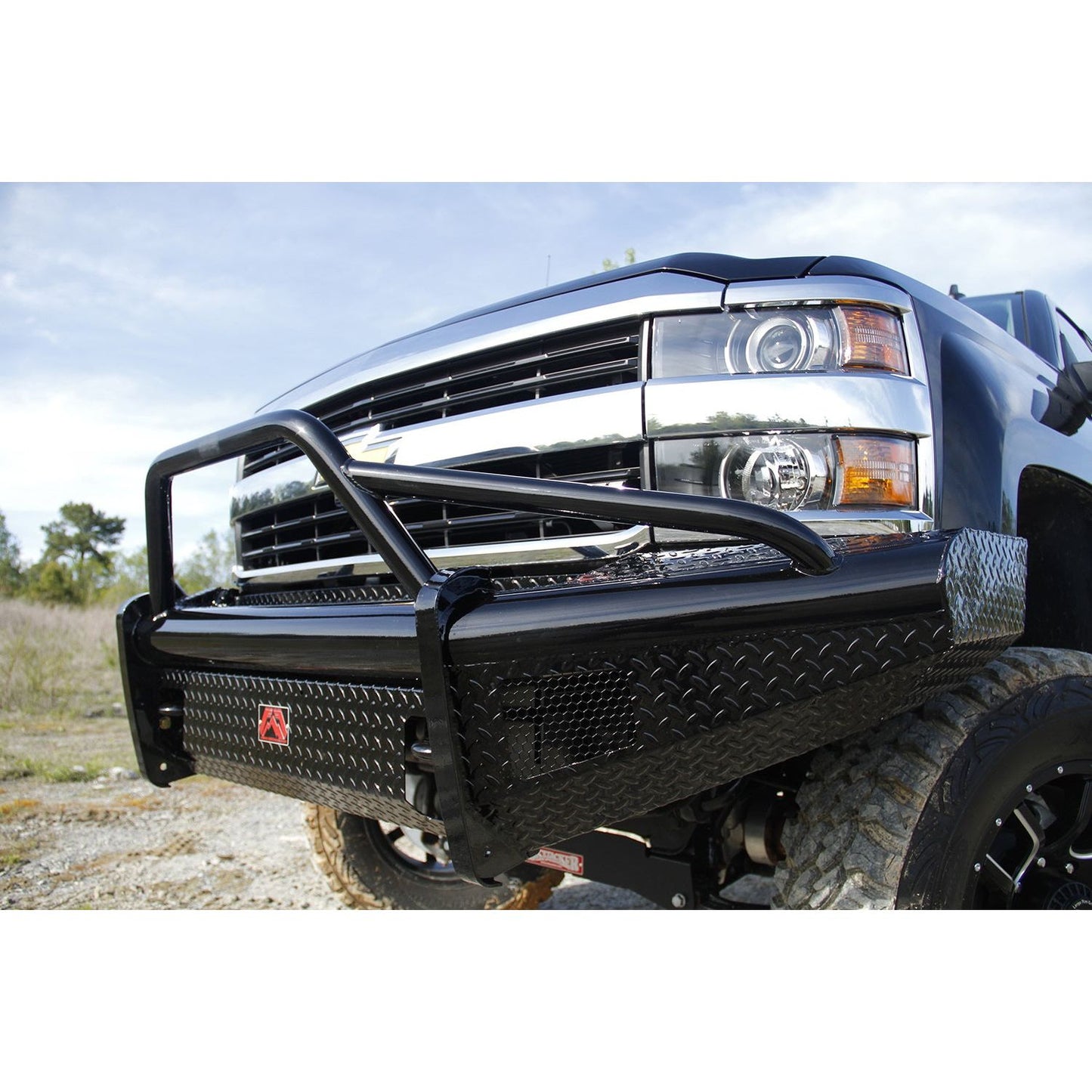 Fab Fours Black Steel Front Ranch Bumper 2 Stage Black Powder Coated w/Pre-Runner Grill Guard Incl. Light Cut-Outs l CH11-S2762-1