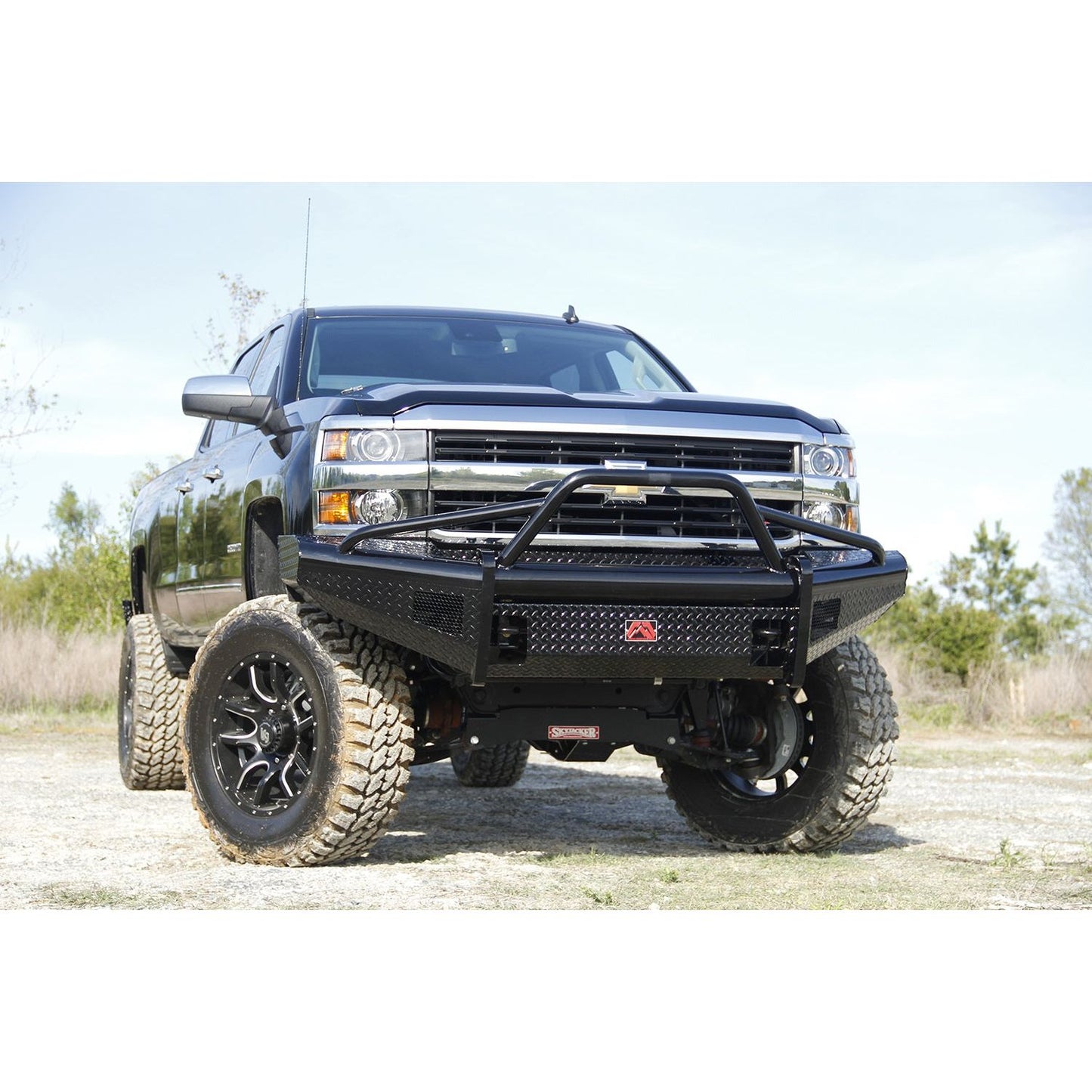 Fab Fours Black Steel Front Ranch Bumper 2 Stage Black Powder Coated w/Pre-Runner Grill Guard Incl. Light Cut-Outs l CH11-S2762-1