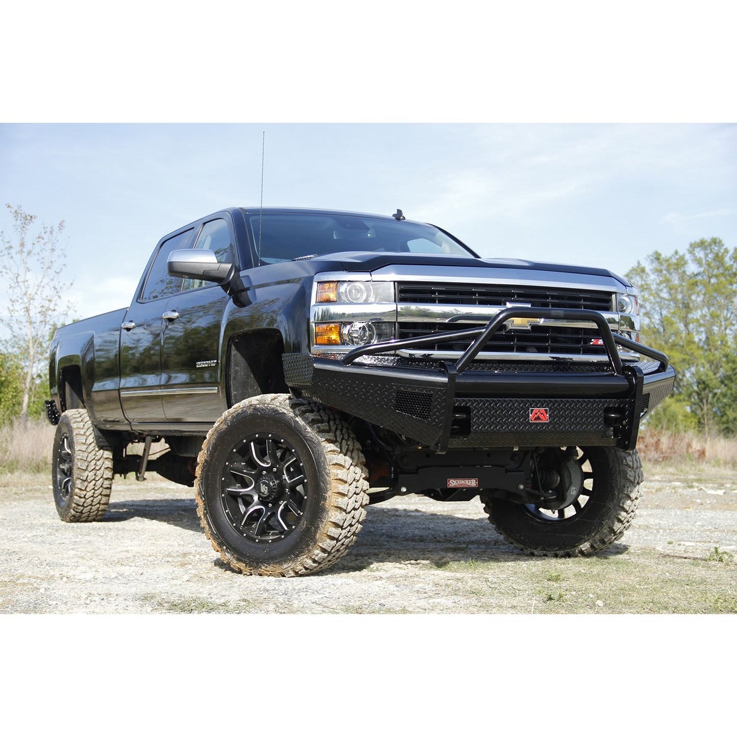Fab Fours Black Steel Front Ranch Bumper 2 Stage Black Powder Coated w/Pre-Runner Grill Guard Incl. Light Cut-Outs l CH11-S2762-1