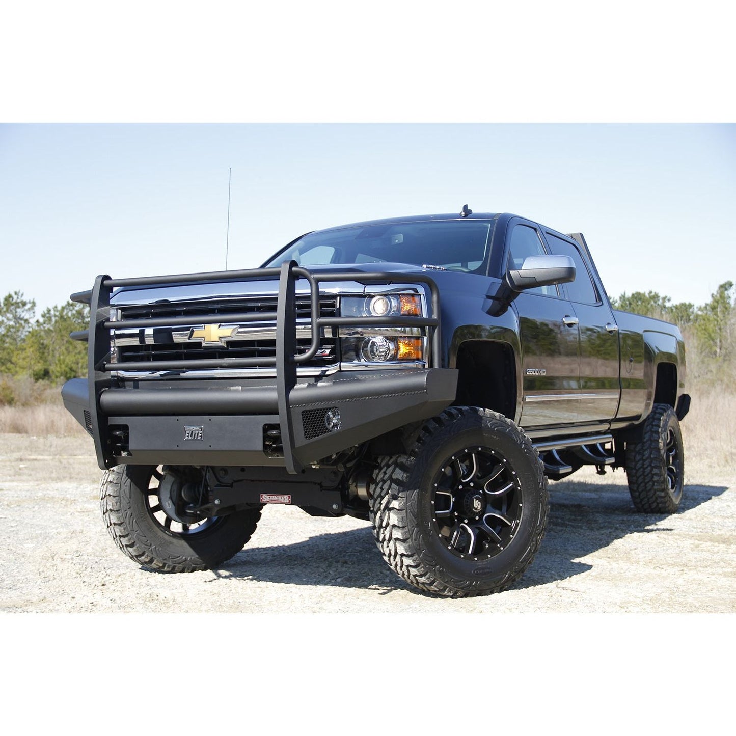 Fab Fours Elite Front Ranch Bumper 2 Stage Black Powder Coated w/Full Grill Guard And Tow Hooks l CH14-Q3060-1