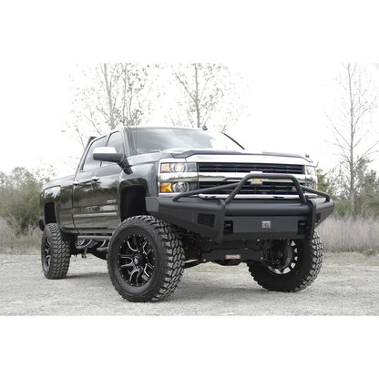 Fab Fours Elite Front Ranch Bumper 2 Stage Black Powder Coated w/Pre-Runner Grill Guard And Tow Hooks l CH14-Q3062-1