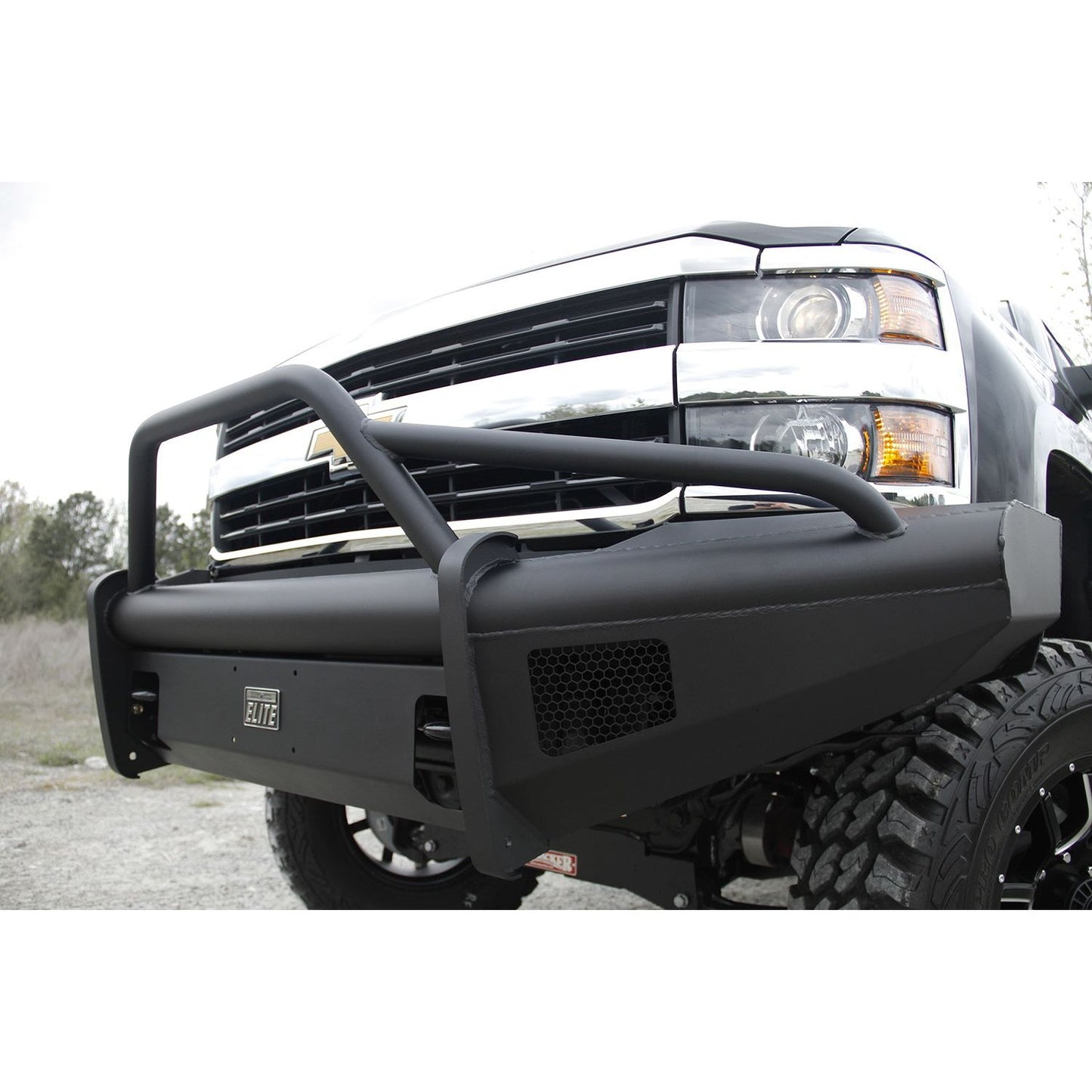 Fab Fours Elite Front Ranch Bumper 2 Stage Black Powder Coated w/Pre-Runner Grill Guard And Tow Hooks l CH14-Q3062-1
