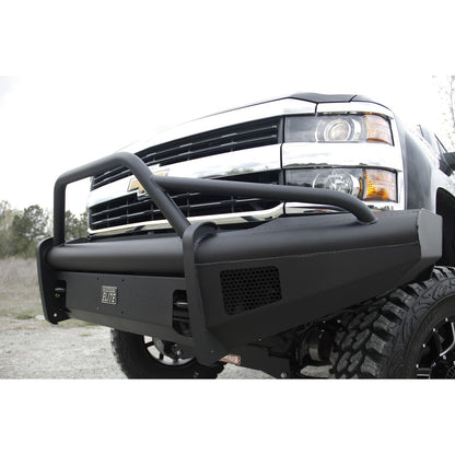 Fab Fours Elite Front Ranch Bumper 2 Stage Black Powder Coated w/Pre-Runner Grill Guard And Tow Hooks l CH14-Q3062-1