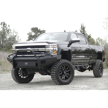 Fab Fours Elite Front Ranch Bumper 2 Stage Black Powder Coated w/Pre-Runner Grill Guard And Tow Hooks l CH14-Q3062-1