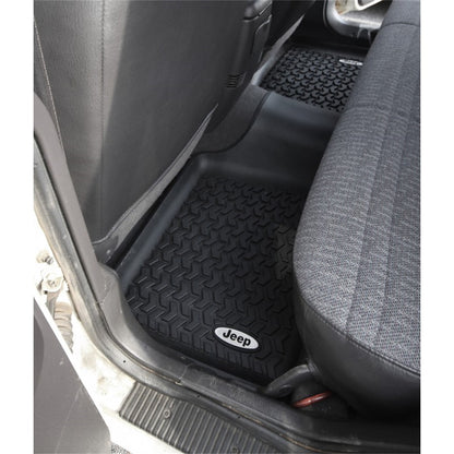 RUGGED RIDGE | DMC-12950.19 | Rear Floor Liner, Black, Jeep Logo, 84-01 Jeep Cherokee (Xj)