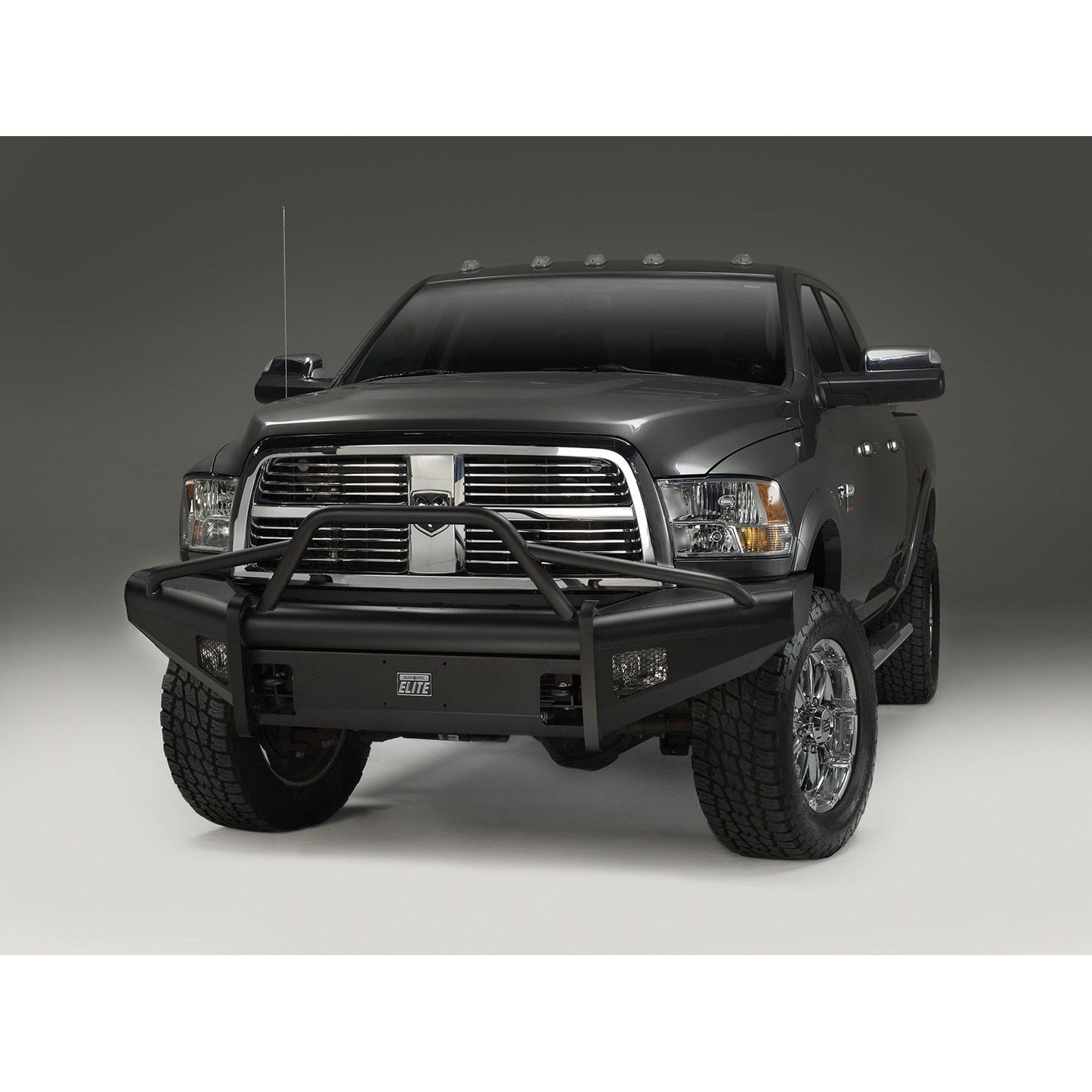 Fab Fours Elite Front Bumper 2 Stage Black Powder Coated w/Pre-Runner Grill Guard Incl. Light Cut-Outs l DR10-Q2962-1