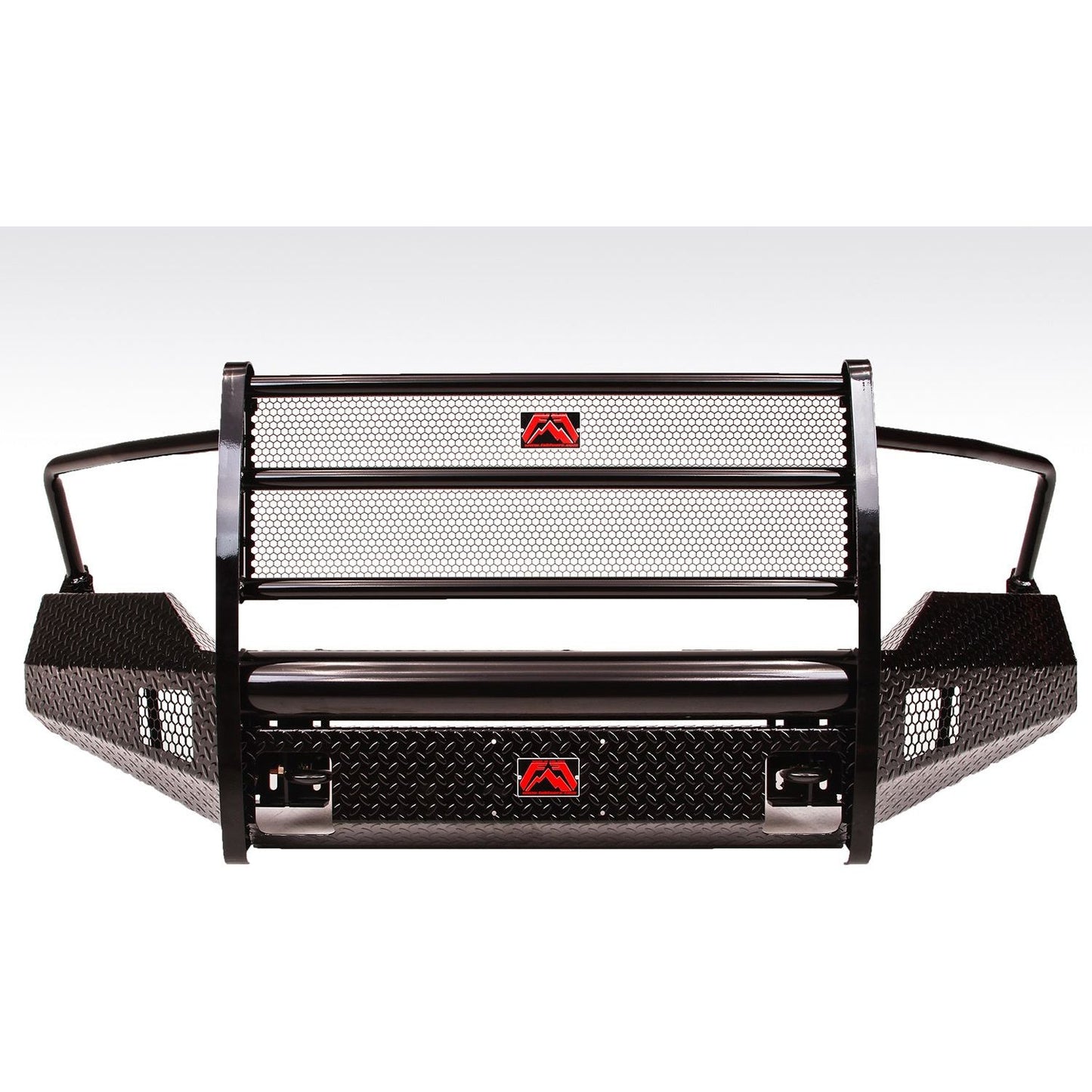 Fab Fours Black Steel Front Bumper 2 Stage Black Powder Coated w/Full Grill Guard And Tow Hooks l DR13-K2960-1