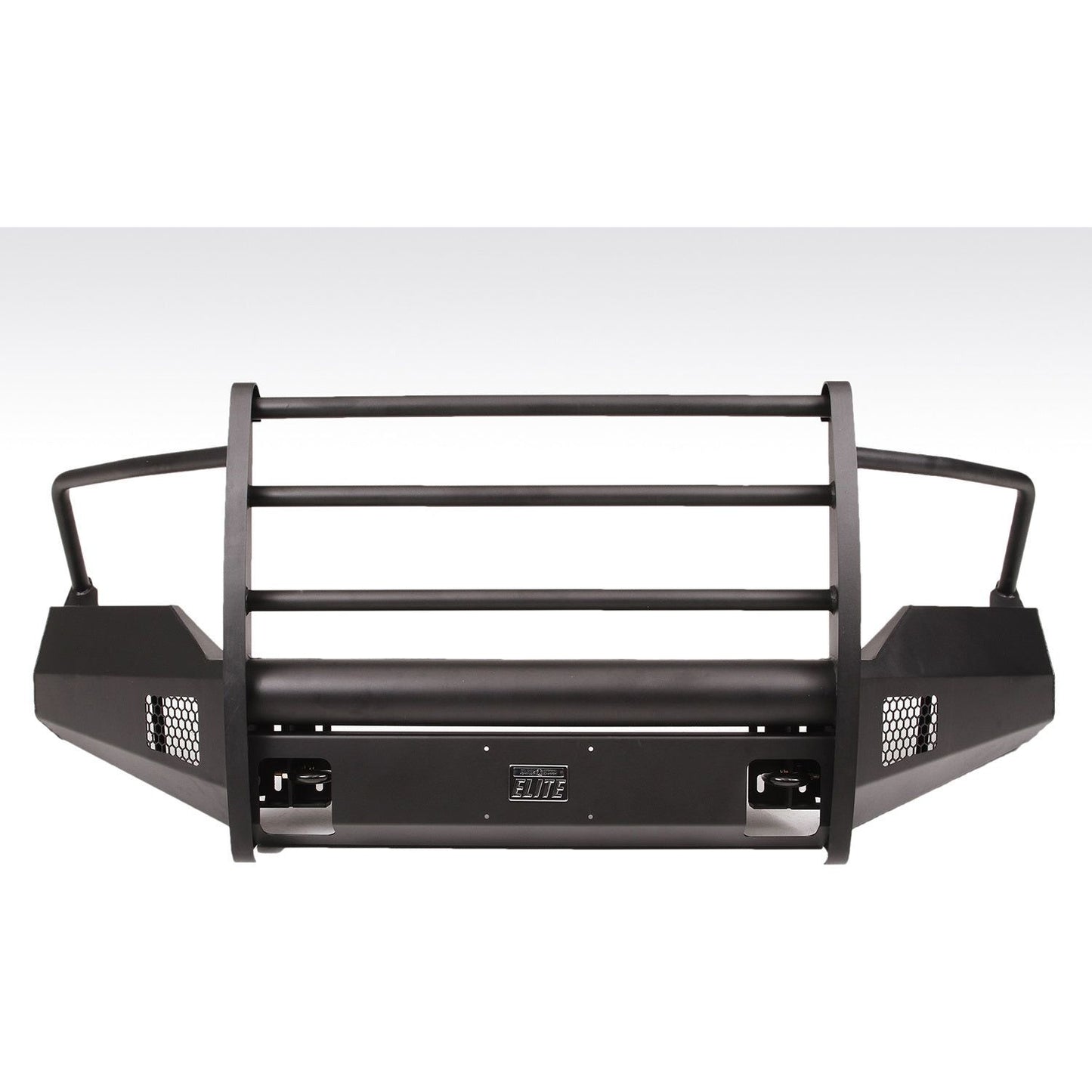 Fab Fours Elite Front Bumper 2 Stage Black Powder Coated w/Full Grill Guard And Tow Hooks l DR13-R2960-1