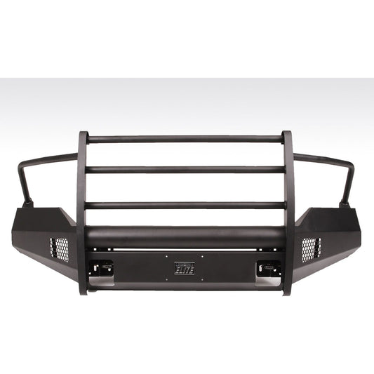 Fab Fours Elite Front Bumper 2 Stage Black Powder Coated w/Full Grill Guard And Tow Hooks l DR13-R2960-1