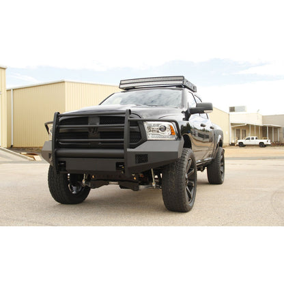 Fab Fours Elite Front Bumper 2 Stage Black Powder Coated w/Full Grill Guard And Tow Hooks l DR13-R2960-1