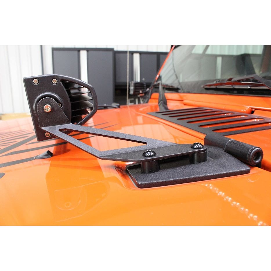 FISHBONE OFFROAD | 2007-18 Wrangler Fishbone Hood Light Mount Brackets Black Powder Coat | FB21066