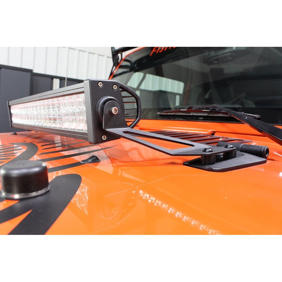 FISHBONE OFFROAD | 2007-18 Wrangler Fishbone Hood Light Mount Brackets Black Powder Coat | FB21066
