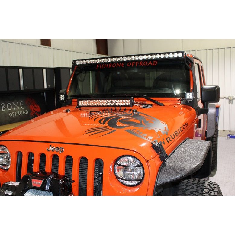 FISHBONE OFFROAD | 2007-18 Wrangler Fishbone Hood Light Mount Brackets Black Powder Coat | FB21066