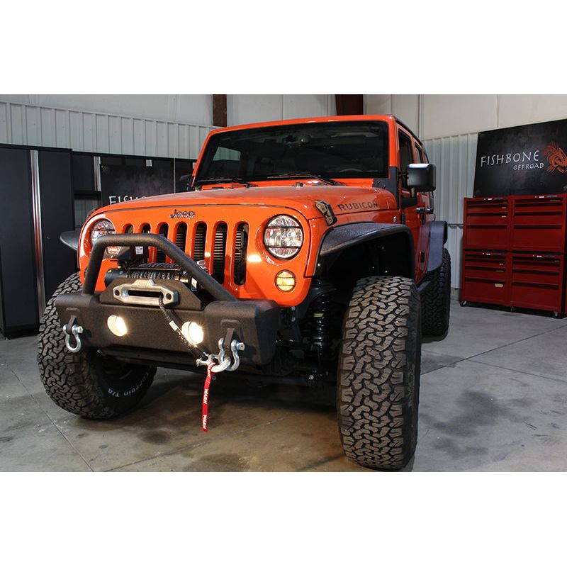FISHBONE OFFROAD | 07-17 Jk Stubby Front Bumper/Factory Fog Lights Steel Textured Black Powder Coat | FB22001