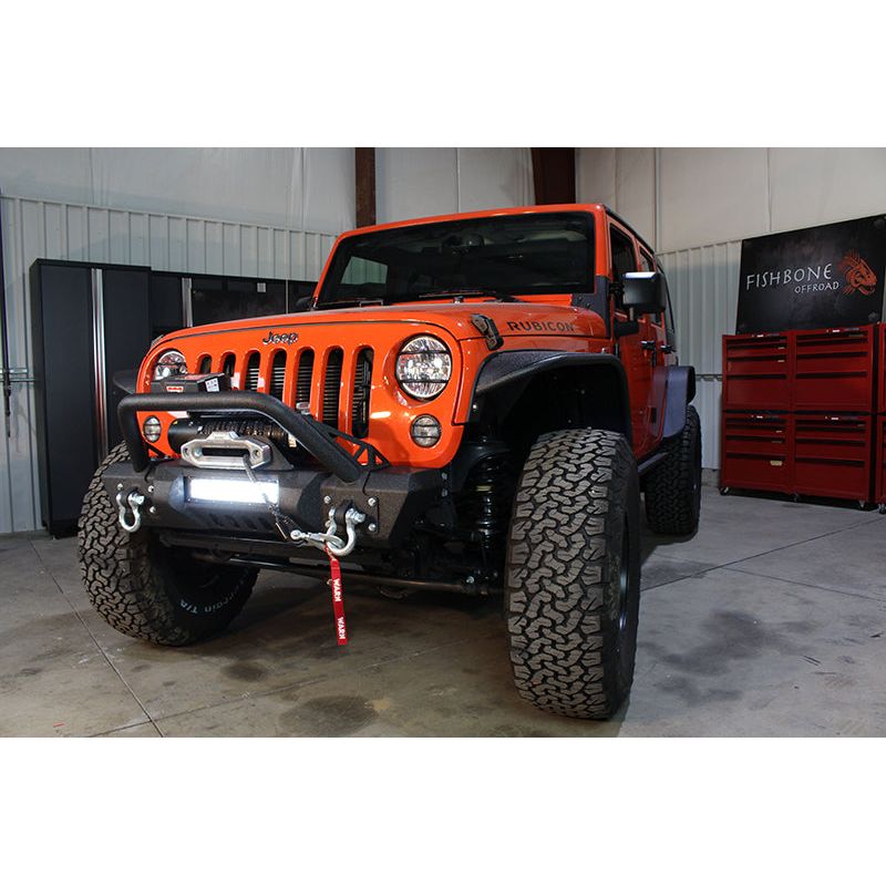 FISHBONE OFFROAD | 07-17 Jk Stubby Front Bumper W/O Led 12In Light Hole - Steel Black Powder Coat | FB22004