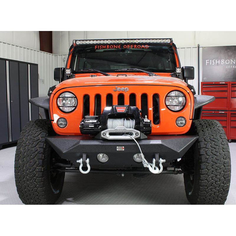FISHBONE OFFROAD | 07-17 Jk Front Stubby Bumper W/Winch Mount Oe Fog Lights Black Powder Coated | FB22045